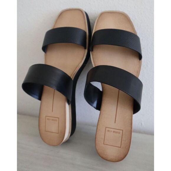 Dolce Vita Women's Sz 9.5 Black Embossed Leather Parni Double Strap Sandals - Picture 2 of 15